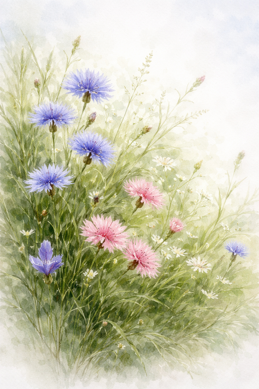 Blue and pink cornflowers in bloom